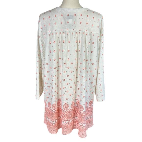 Blue Mountain Tunic Women Size 2X White Pink Gauzy Crinkled Geometric Casual Top - Picture 3 of 11